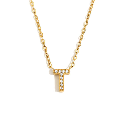 Éliane Pavé Initial Necklace — Letter T in gold