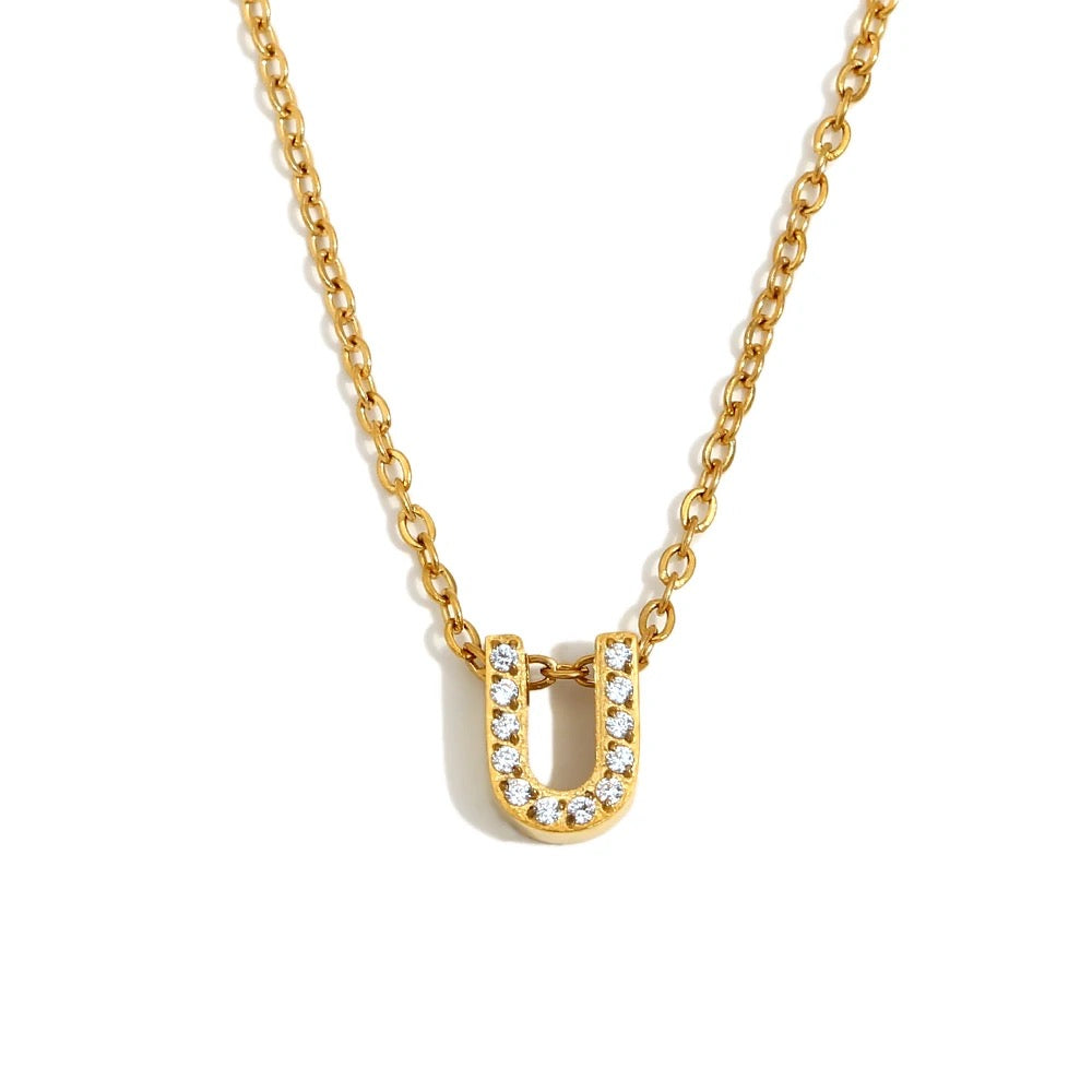 Éliane Pavé Initial Necklace — Letter U in gold
