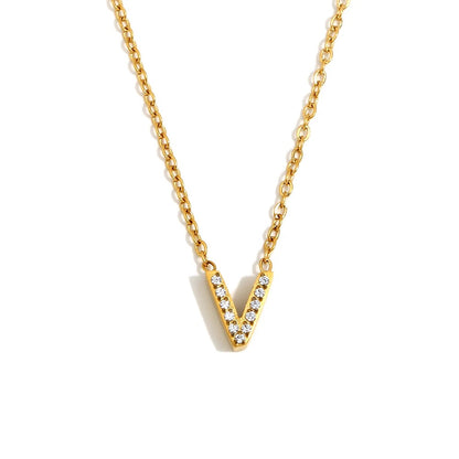 Éliane Pavé Initial Necklace — Letter V in gold