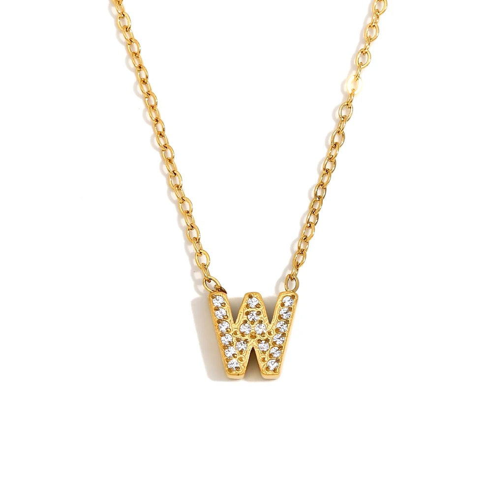 Éliane Pavé Initial Necklace — Letter W in gold
