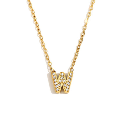 Éliane Pavé Initial Necklace — Letter W in gold