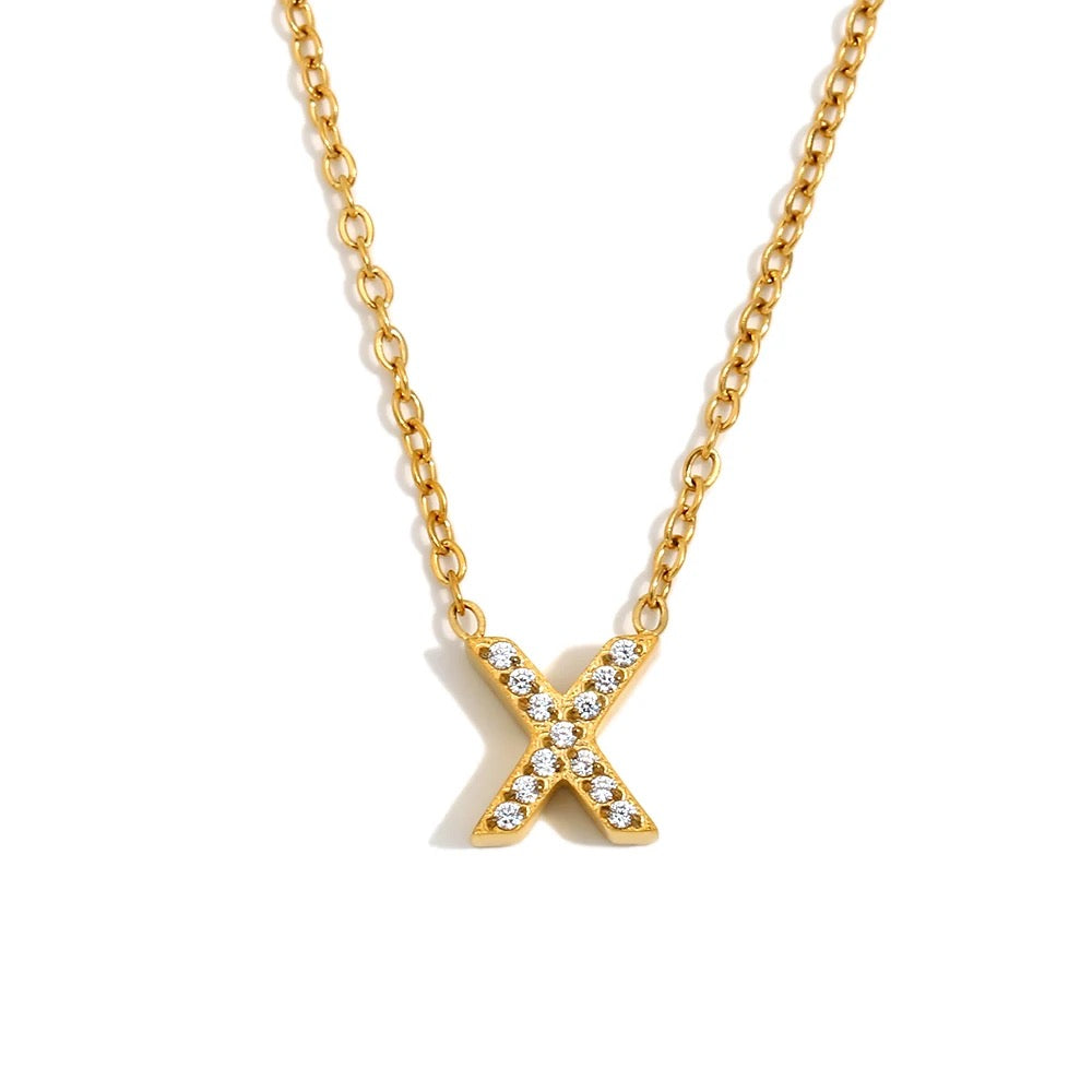 Éliane Pavé Initial Necklace — Letter X in gold