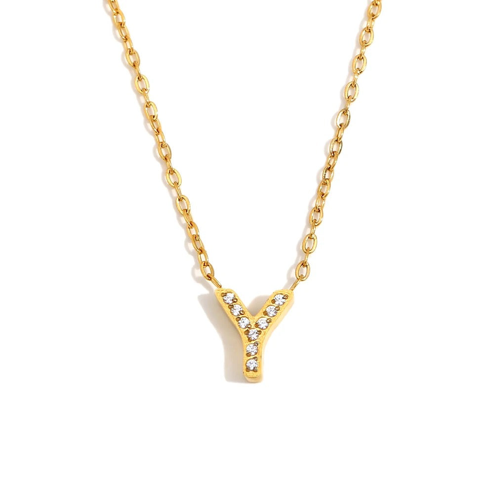 Éliane Pavé Initial Necklace — Letter Y in gold