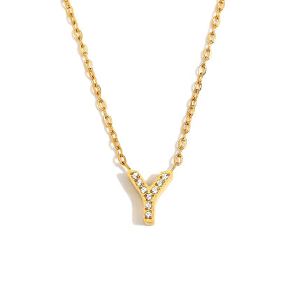 Éliane Pavé Initial Necklace — Letter Y in gold
