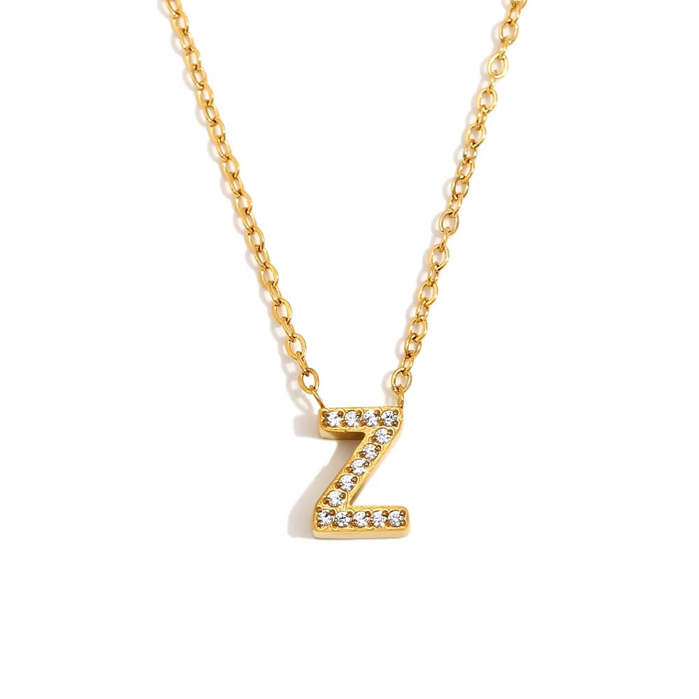 Éliane Pavé Initial Necklace — Letter Z in gold