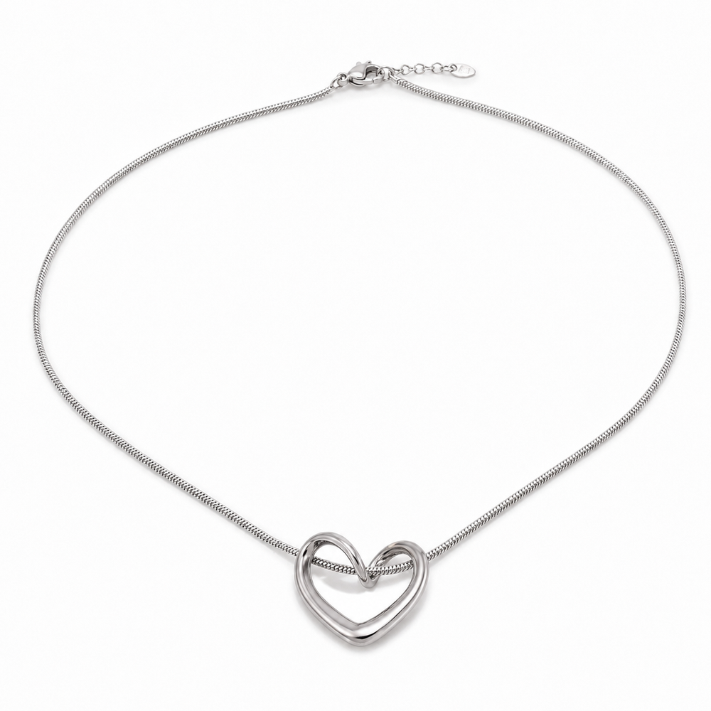 Entwine Necklace – silver snake chain with open heart pendant
