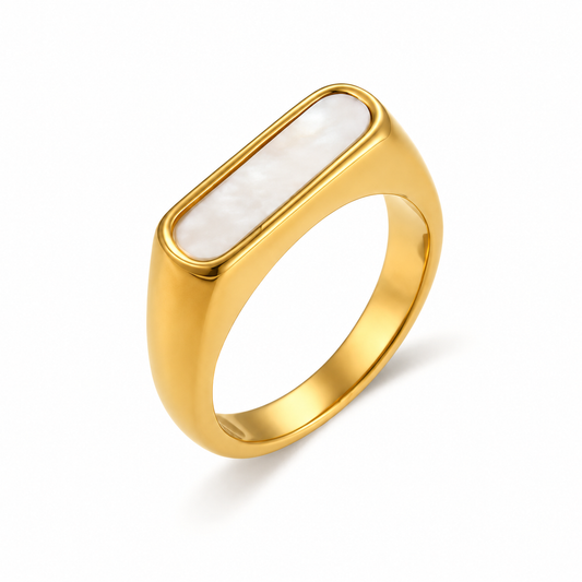 Esmé Shell Signet Ring White — TAIA Jewellery