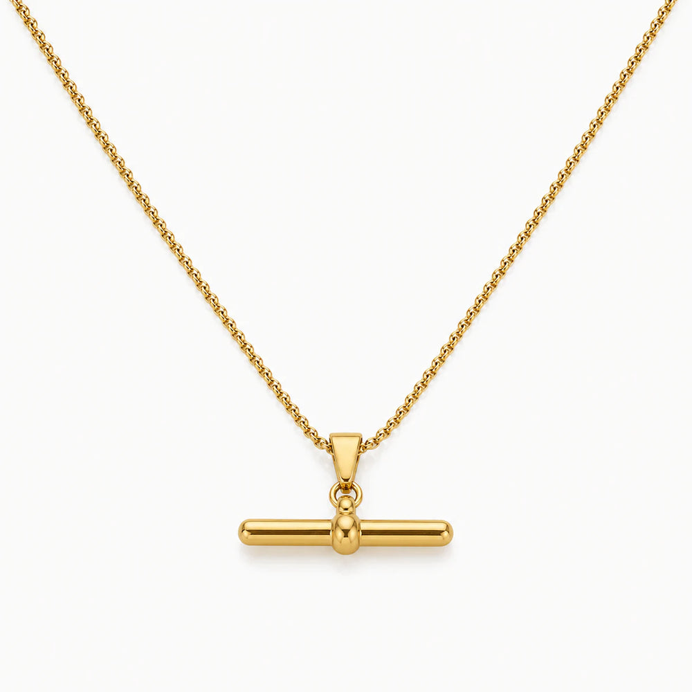 Greta Necklace – gold chain with polished T-bar pendant