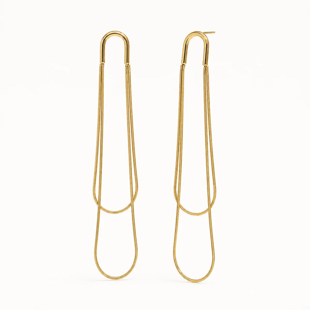 Linea Earrings – long gold double chain loops hanging straight
