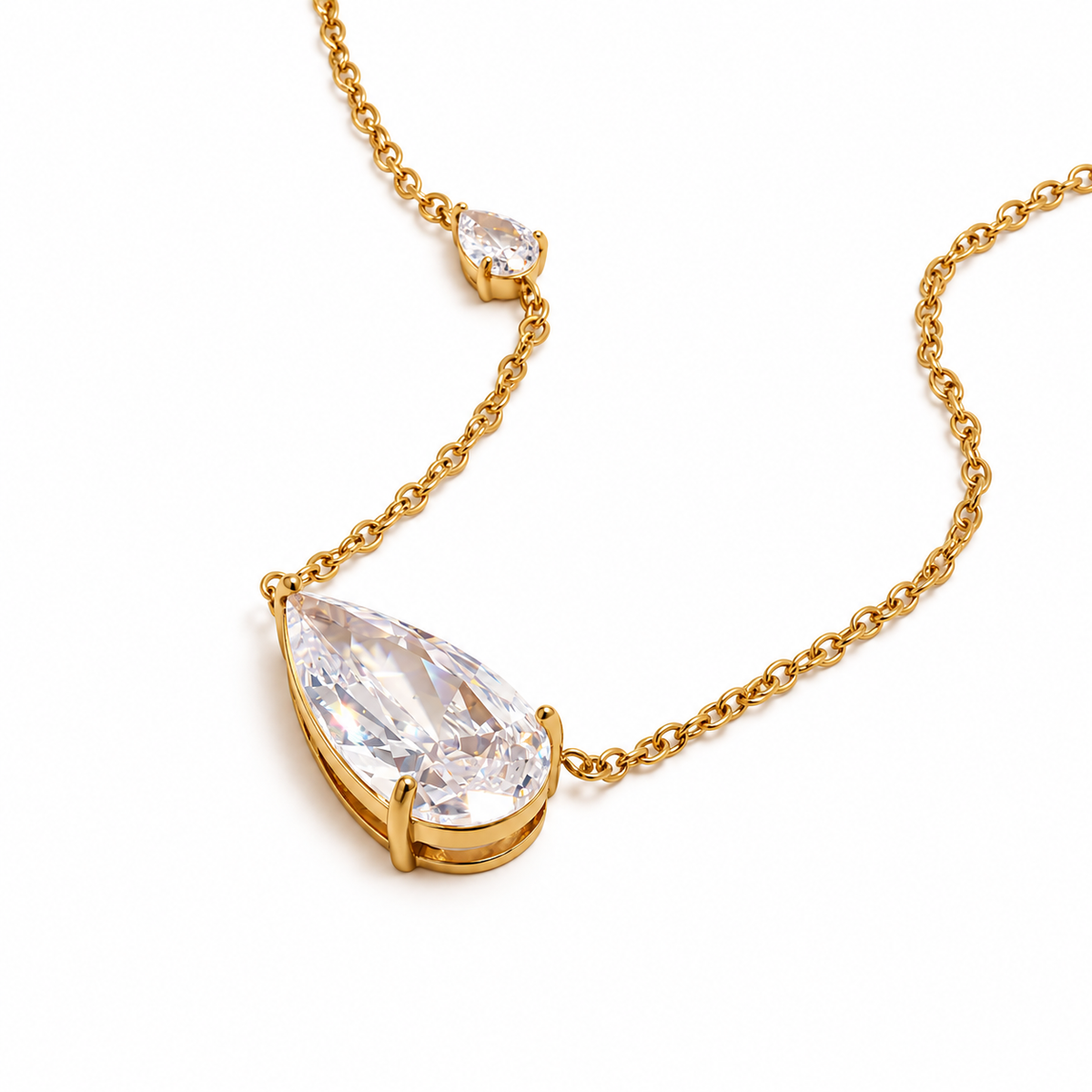 Luma Teardrop Necklace in 18K gold PVD with clear zircon stones
