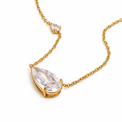Luma Teardrop Necklace in 18K gold PVD with clear zircon stones
