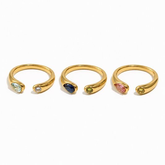 Mirelle Duo Zircon Ring in three color combinations lying flat — TAIA Jewellery