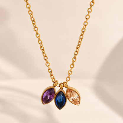 Mireya Marquise Necklace full view with three colorful marquise pendants