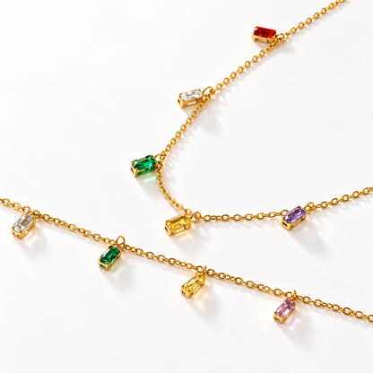 Orlane Rainbow Necklace and Bracelet together on a white background
