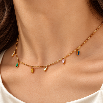 Orlane Rainbow Necklace in an edited supplier model photograph