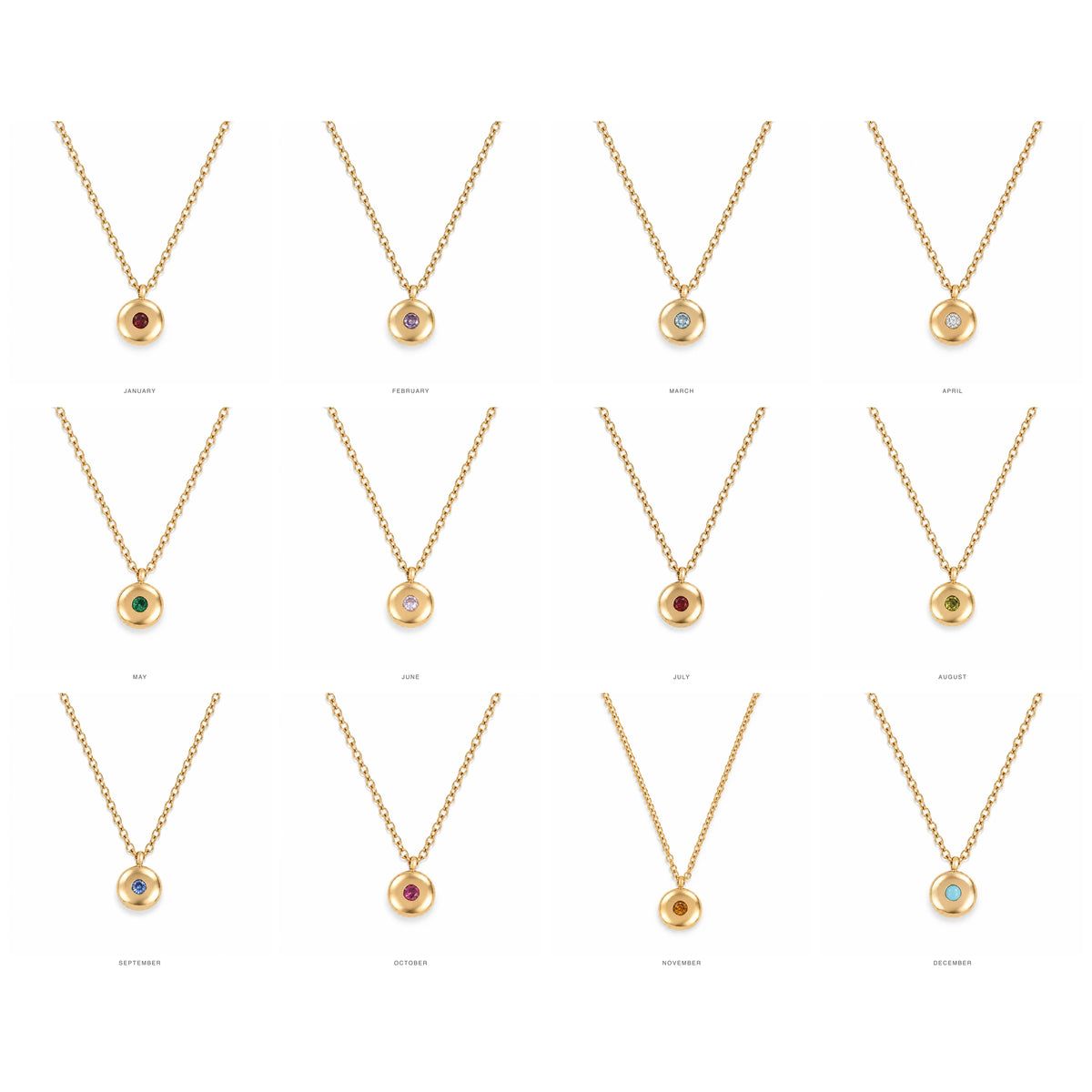 Ruth Birthstone Necklace – all 12 birth months, January to December