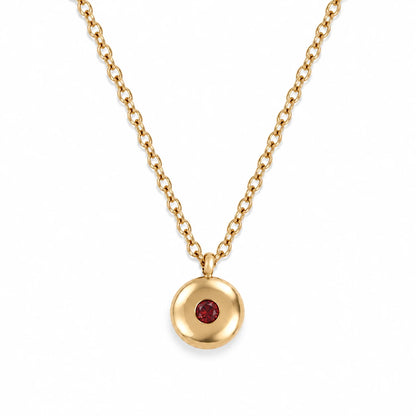 Ruth Birthstone Necklace – July – polished gold birthstone pendant on white
