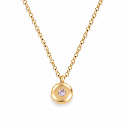 Ruth Birthstone Necklace – June – polished gold birthstone pendant on white