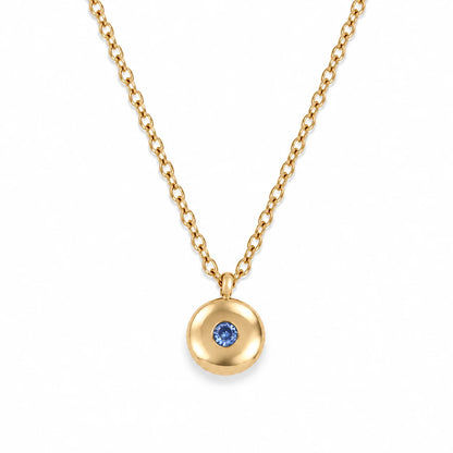 Ruth Birthstone Necklace – September – polished gold birthstone pendant on white