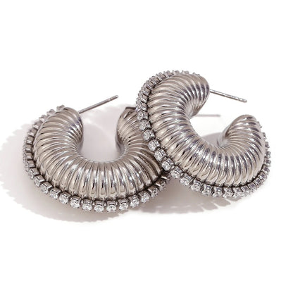 Séraphine Ribbed Pavé Hoops in silver — TAIA Jewellery