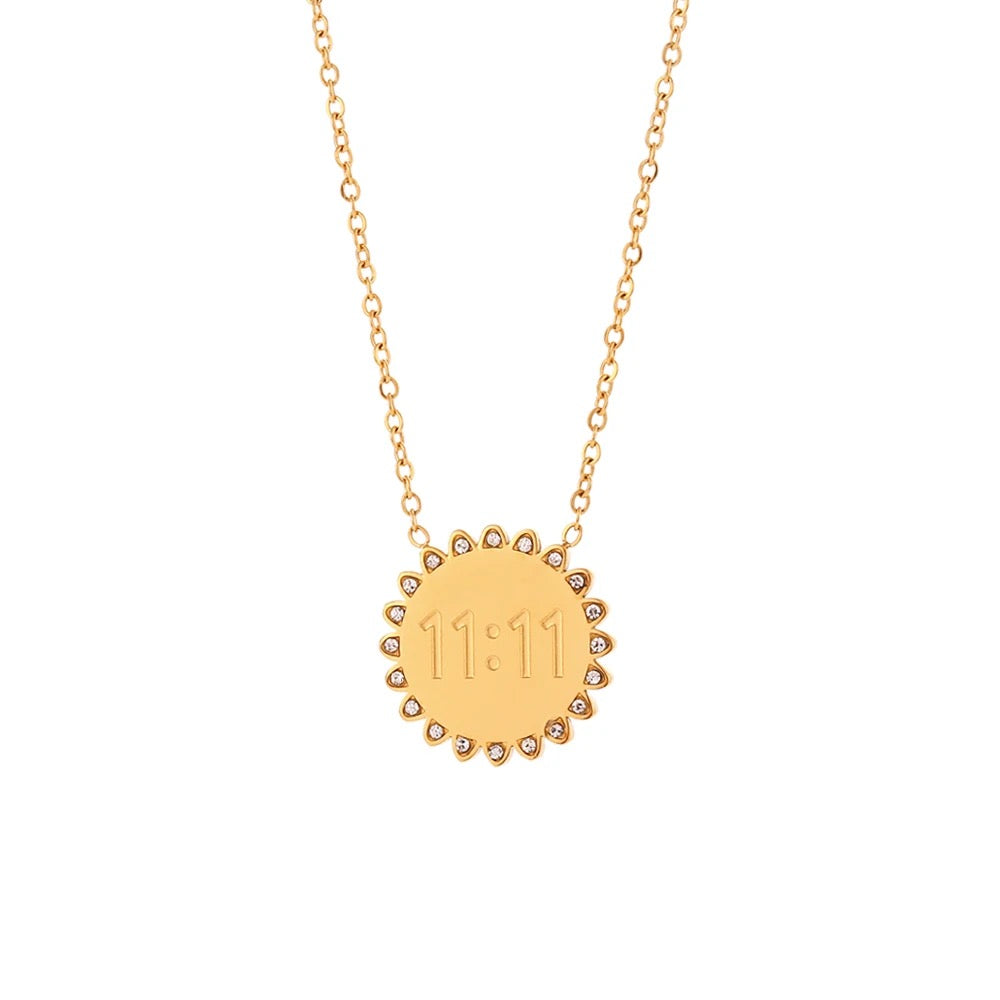 Soleil Sunflower Necklace — Clear stones in gold
