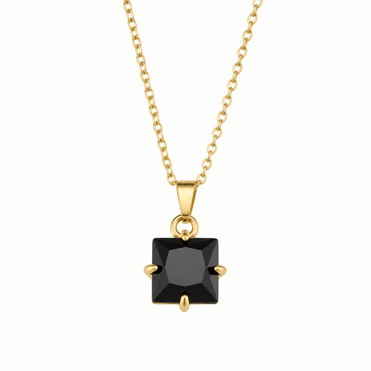 Vienne Square Stone Necklace in Black on a warm white background