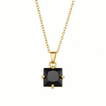Vienne Square Stone Necklace in Black on a warm white background