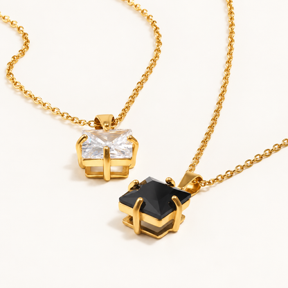 Vienne Square Stone Necklace in Clear and Black together