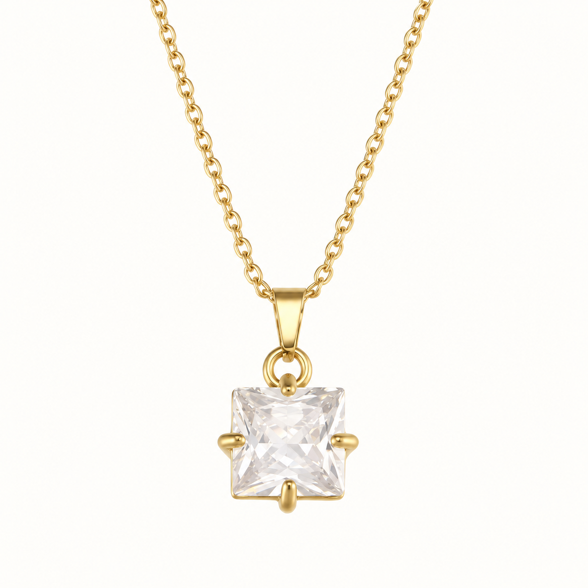 Vienne Square Stone Necklace in Clear on a warm white background